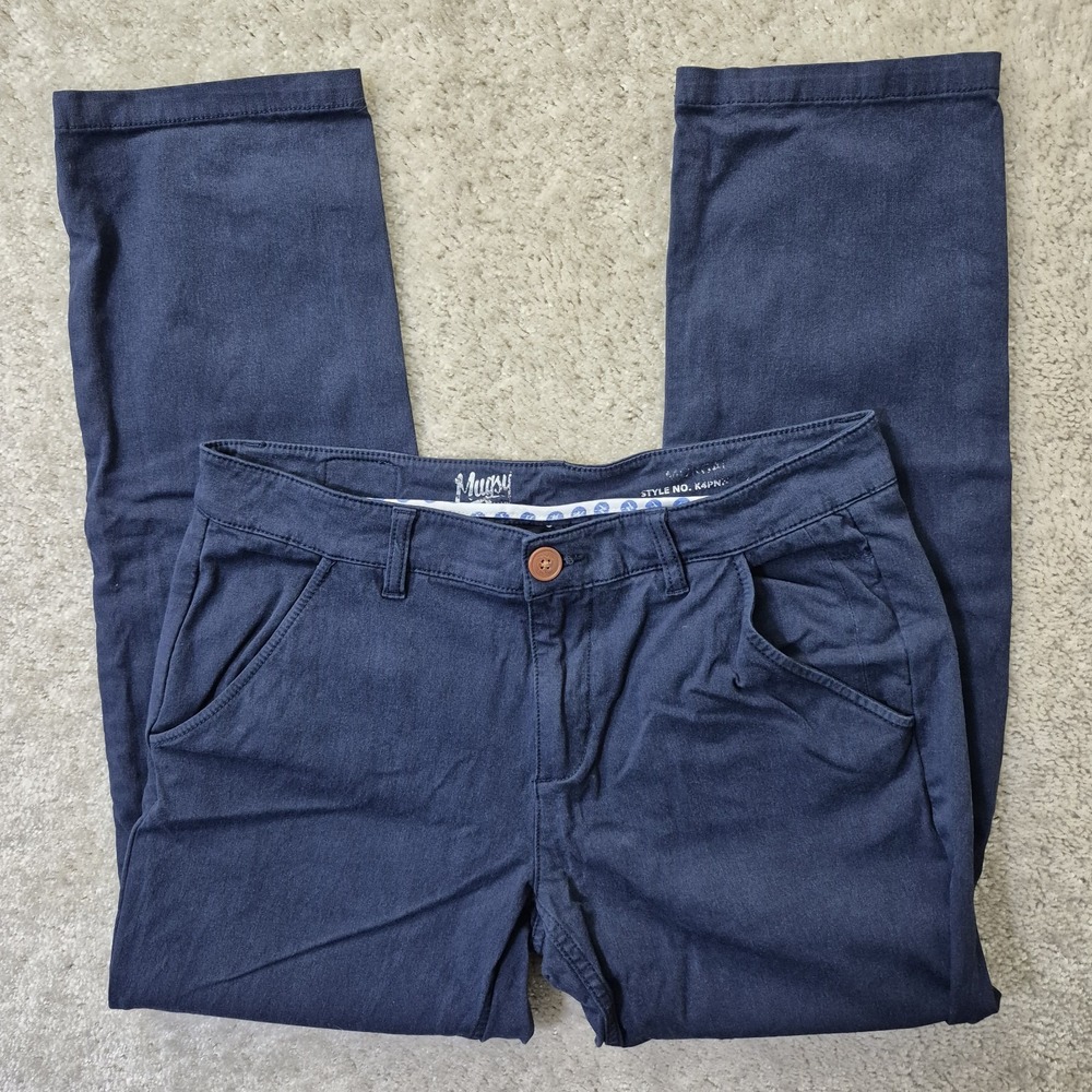 Mugsy Morgans Chino Pants Mens 32/30 Navy Blue Stretch Slim Straight  Preppy
